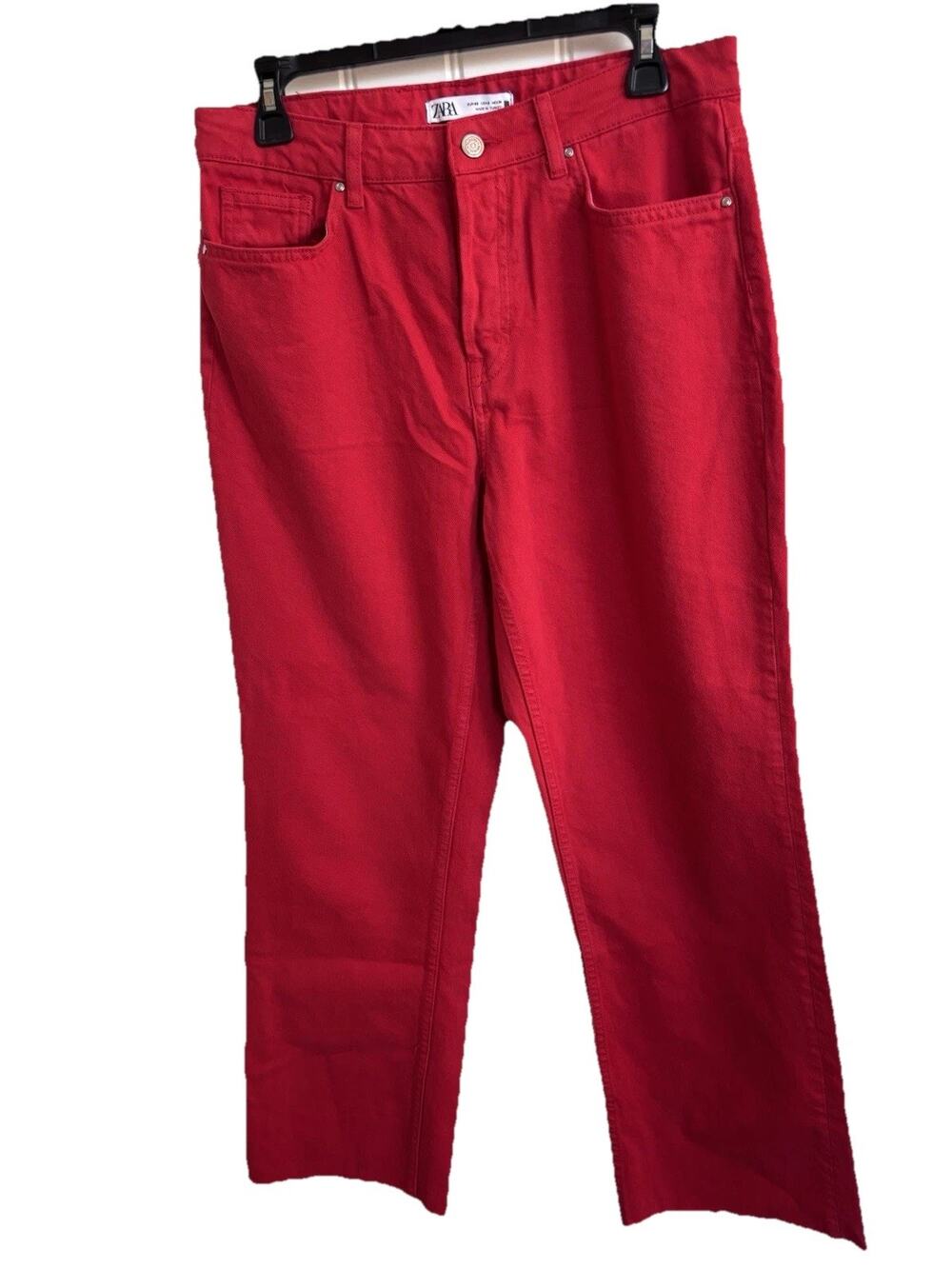 Zara Denim Orange Button Fly Ankle Cropped Jeans Size 8 Indie Bohemian Boho 019